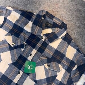 HFX Womens Navy Blue Plaid Flannel Snap Front Shacket Jacket XL